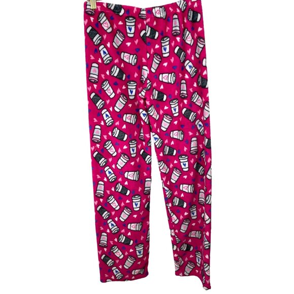 Bobbie Brooks Sleepwear Pink Fluffy Fleece Pajama Pants Coffee Cup Theme SMALL - Picture 2 of 6